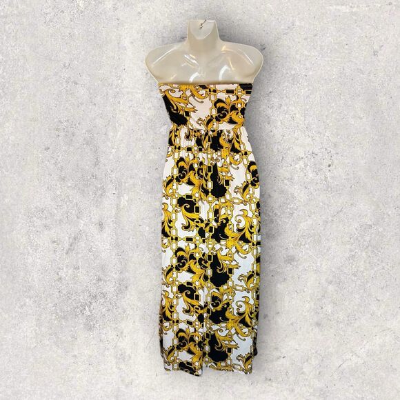 Absolutely Love It!!!  Status Print Strapless Empire Waist Dress Size Large - Picture 6 of 7